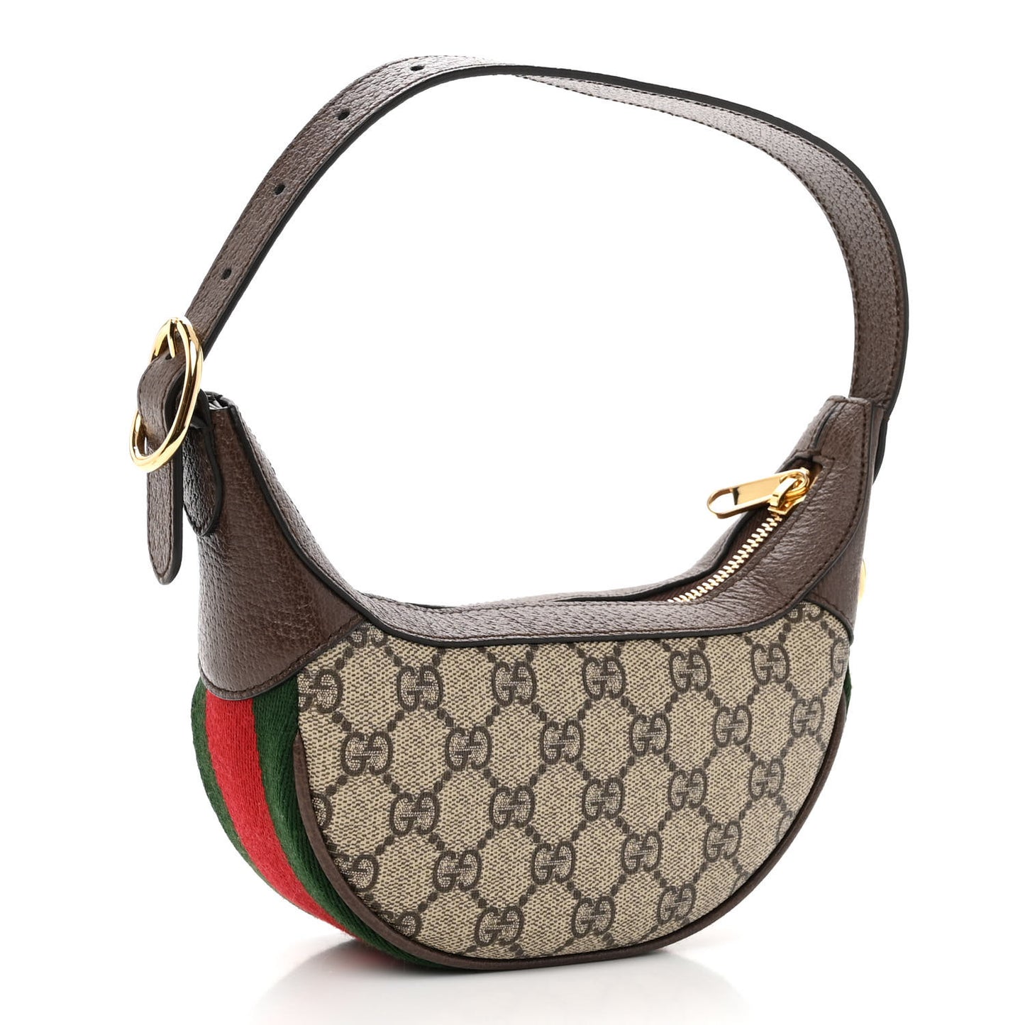 GG Supreme Monogram Textured Calfskin Web Mini Ophidia Half Moon Hobo Beige Ebony New Acero