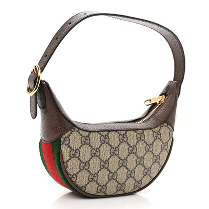 Gucci GG Supreme Monogram Textured Calfskin Web Mini Ophidia Half Moon Hobo Beige Ebony New Acero 3 of 10