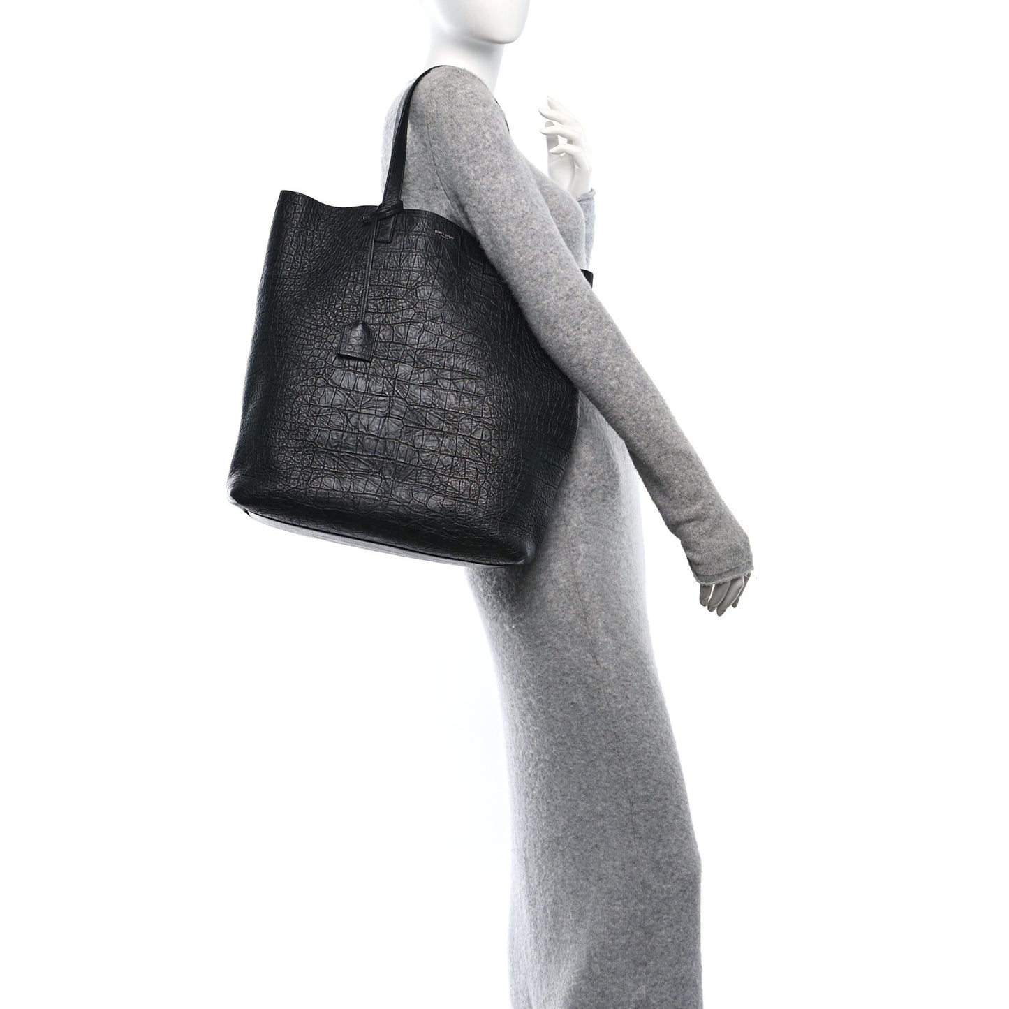 Calfskin Crocodile Embossed Bold Shopper Tote Black