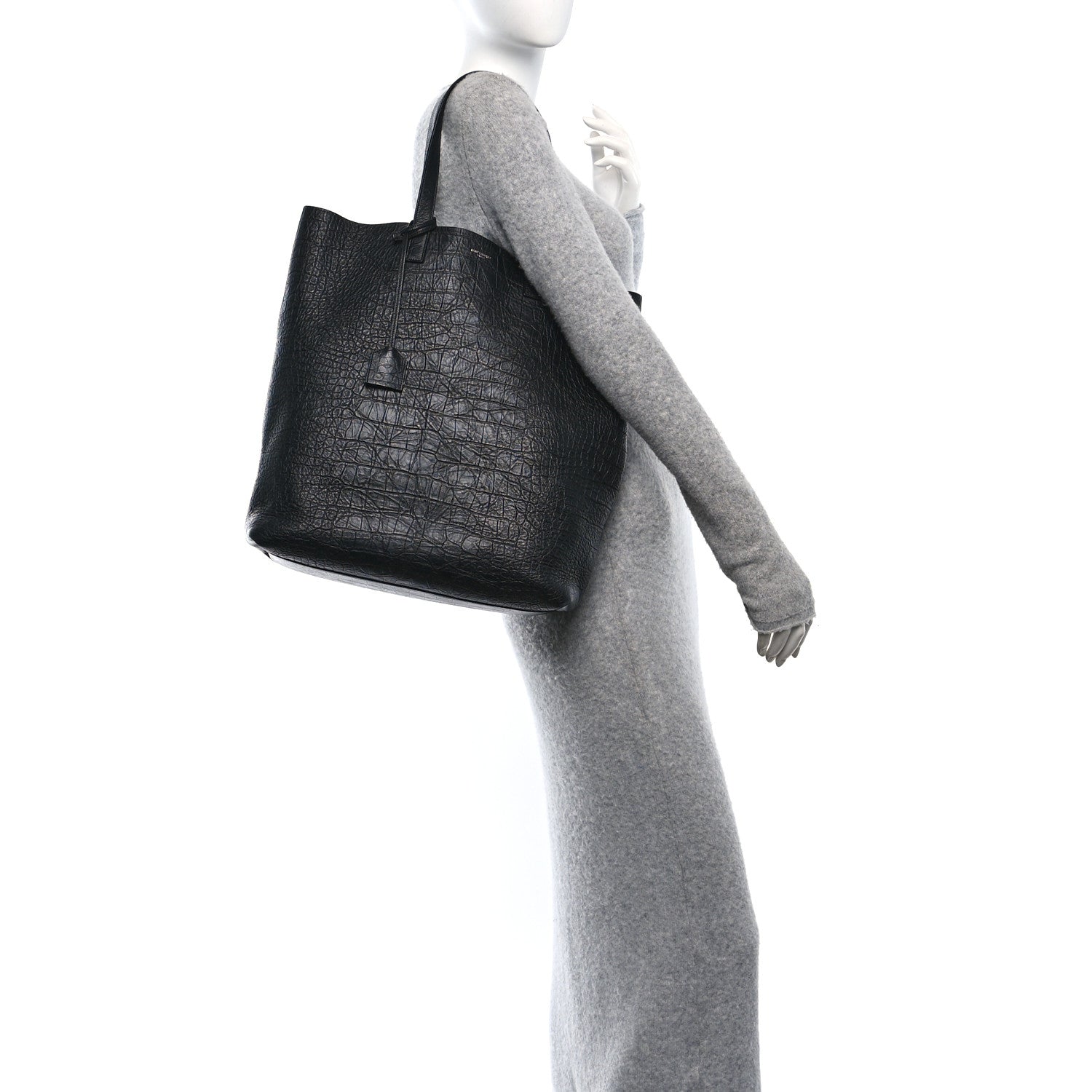 Saint Laurent Calfskin Crocodile Embossed Bold Shopper Tote Black 3 of 10