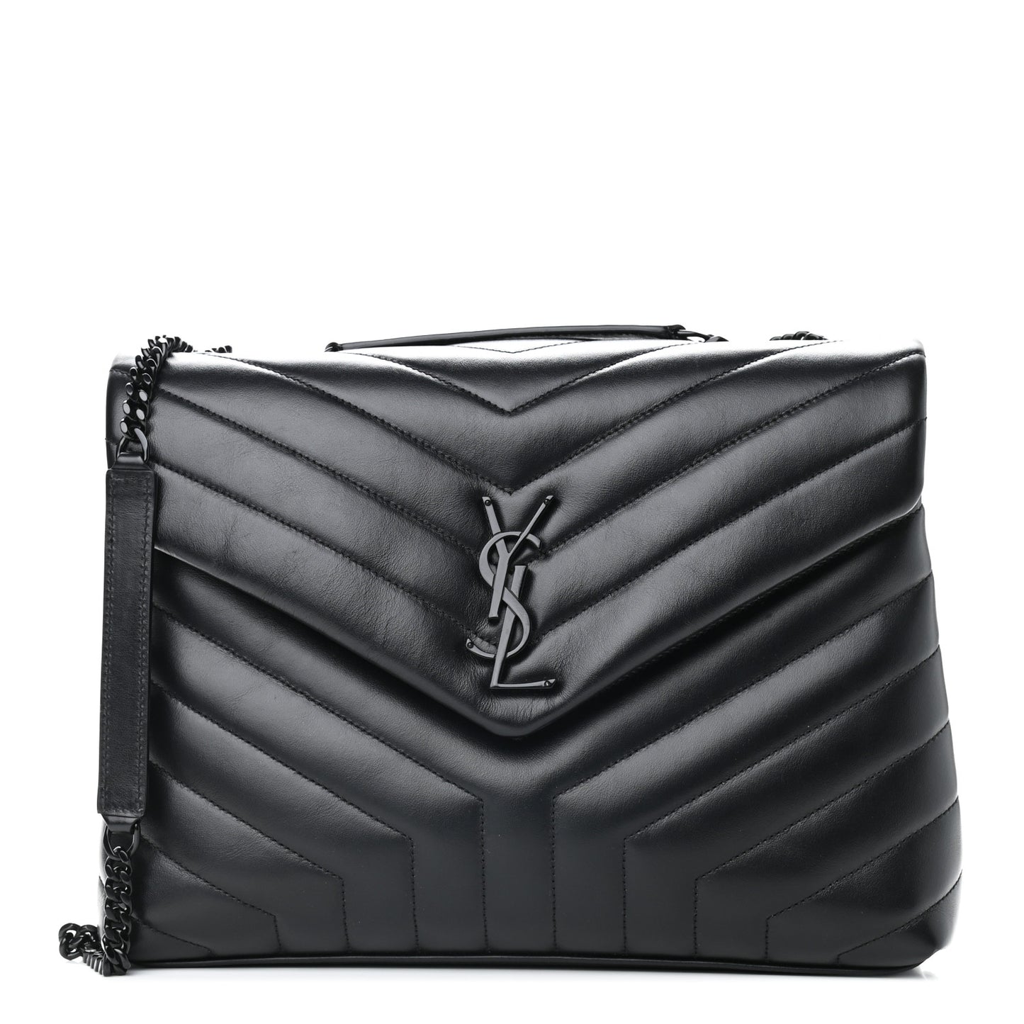 Calfskin Y Quilted Monogram Medium Loulou Chain Satchel Black