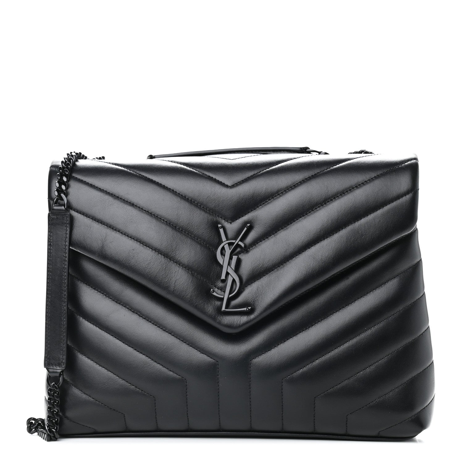 Saint Laurent Calfskin Y Quilted Monogram Medium Loulou Chain Satchel Black 1 of 11