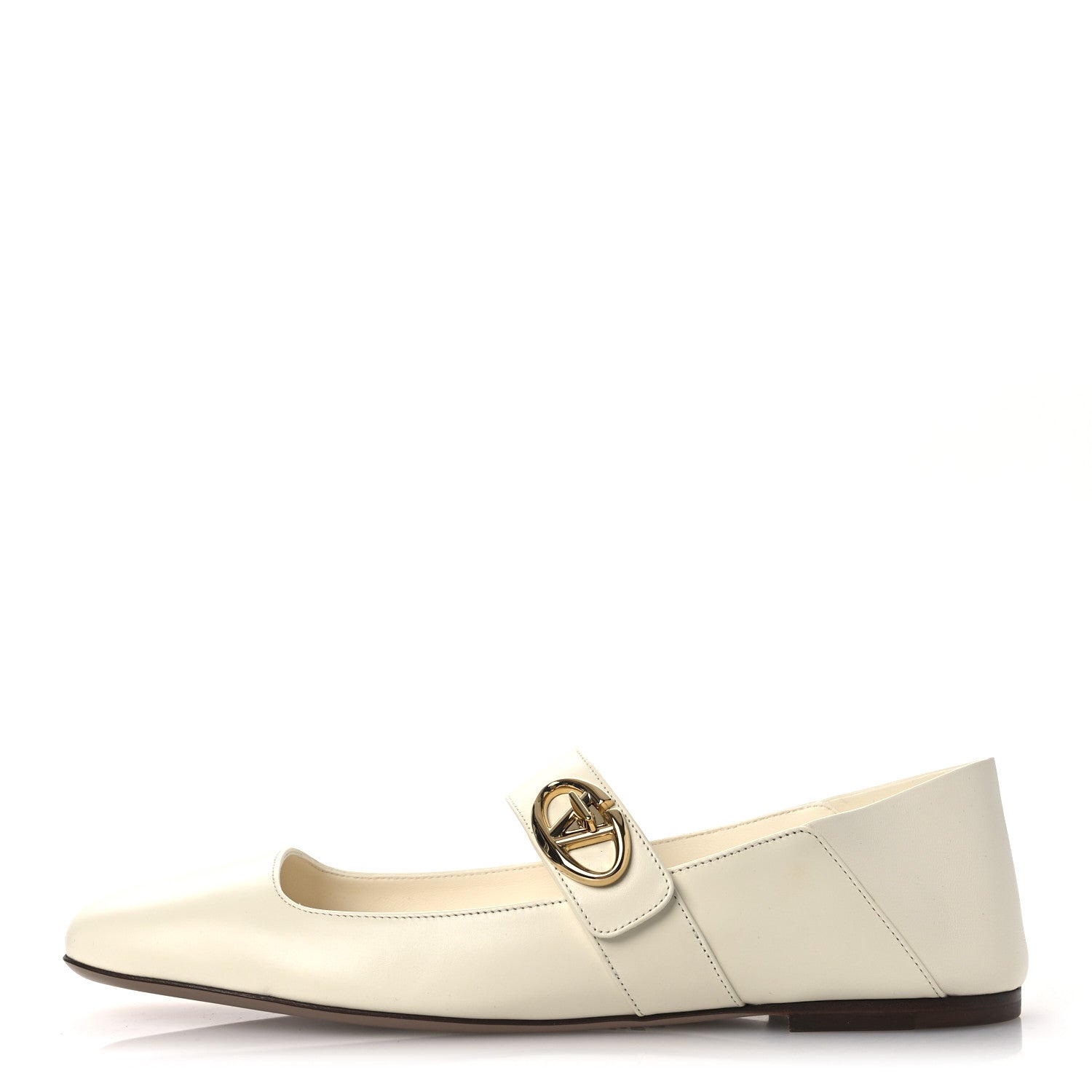 Valentino Garavani Calfskin VLogo Locker Mary Jane Ballerina Flats 39 Ivory 1 of 10