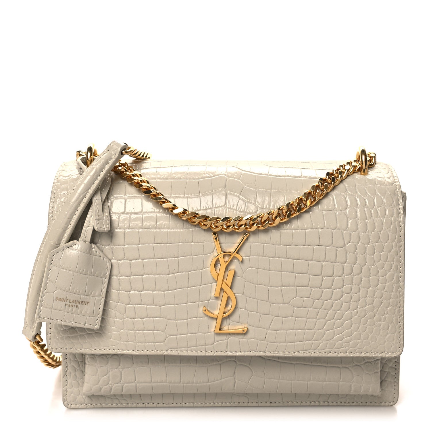 Saint Laurent Calfskin Crocodile Embossed Medium Monogram Sunset Blanc Vintage 1 of 11