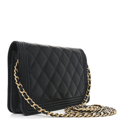 Chanel Caviar Quilted Boy Wallet On Chain WOC Black 2 of 10