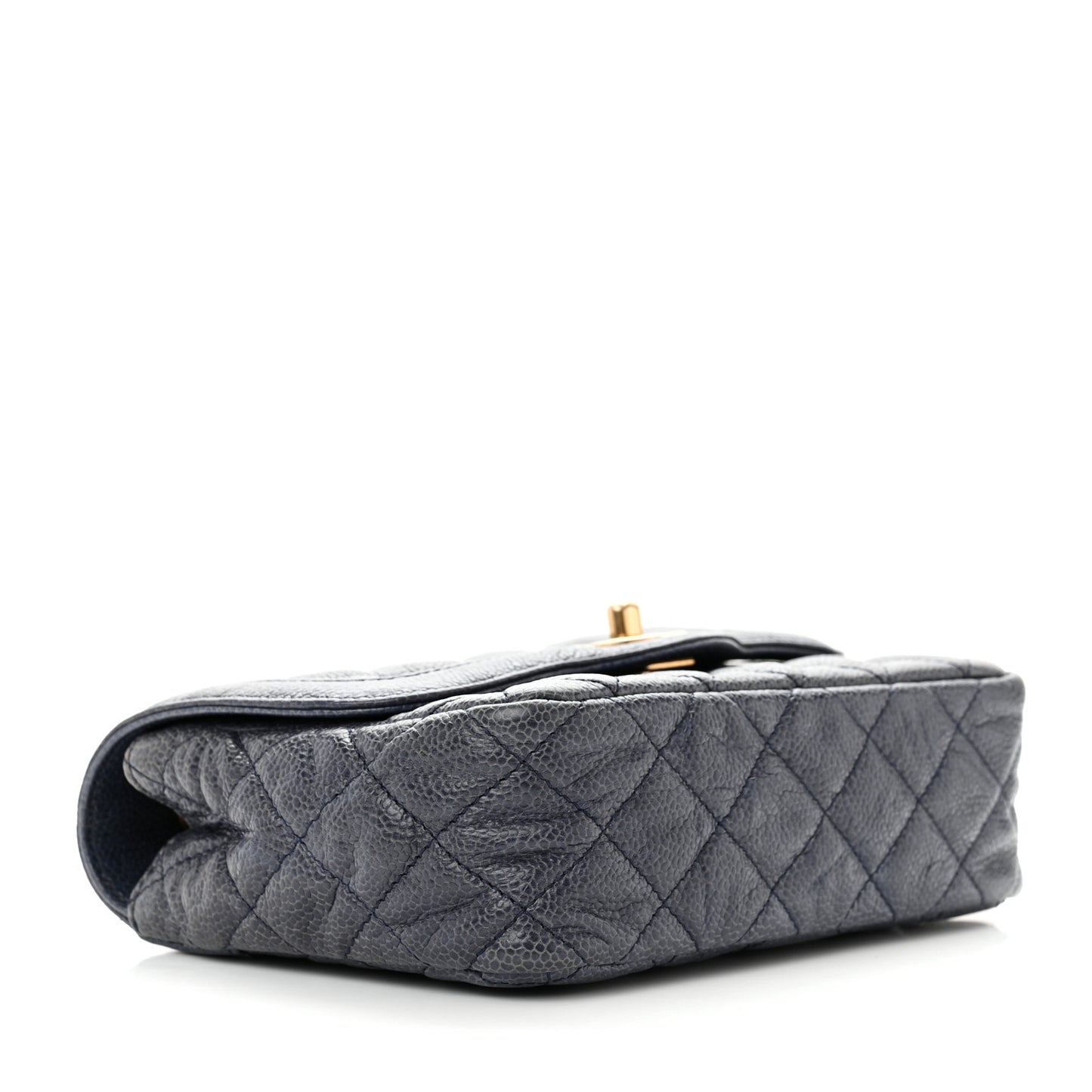Crumpled Grained Calfskin Quilted Mini Two Tone Flap Blue