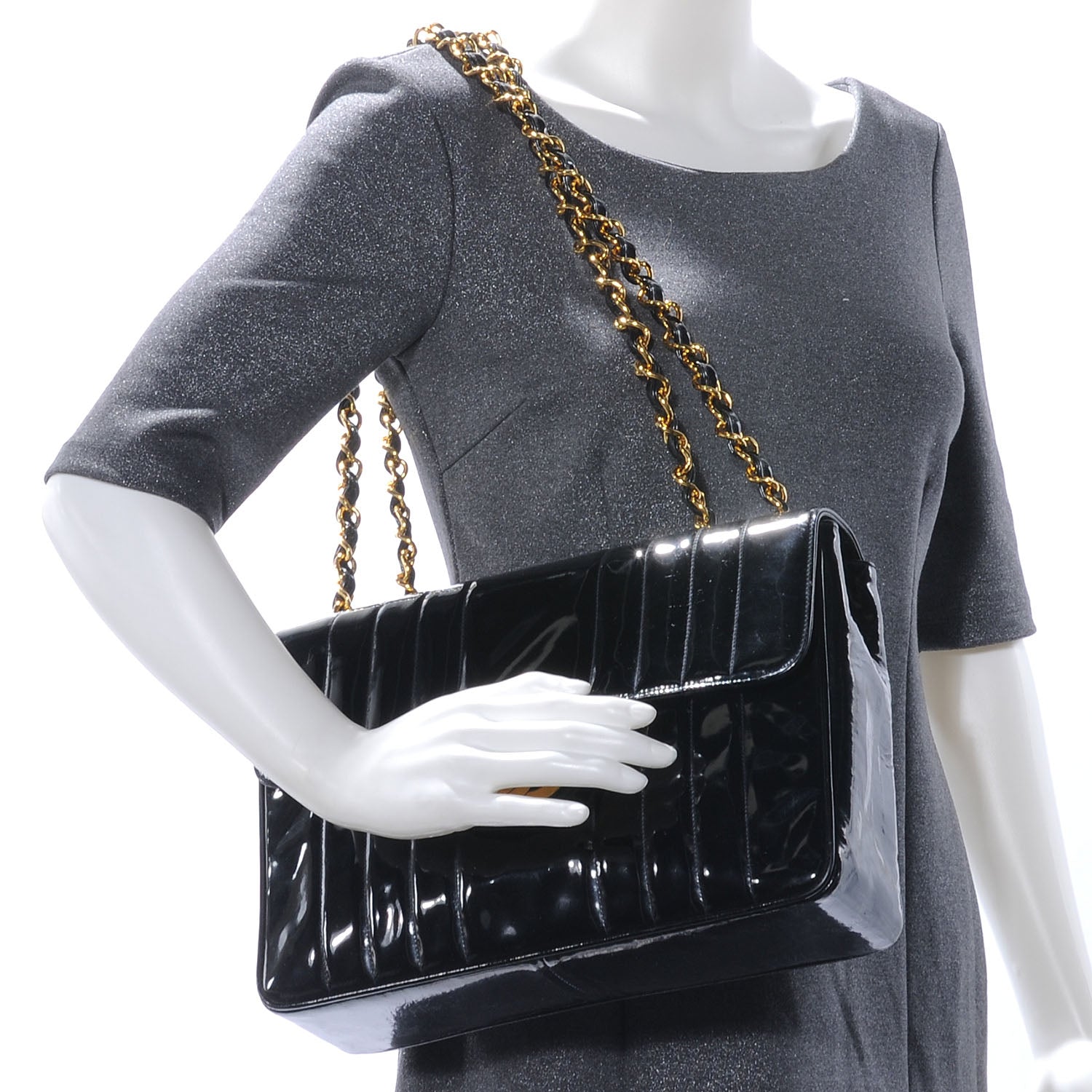 Chanel Patent Vertical Quilt Jumbo Flap Black 2 of 7