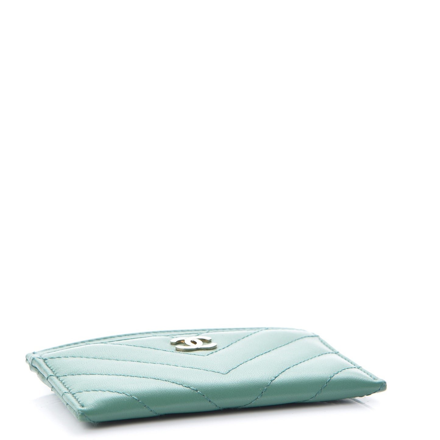 Lambskin Chevron Quilted Card Holder Green