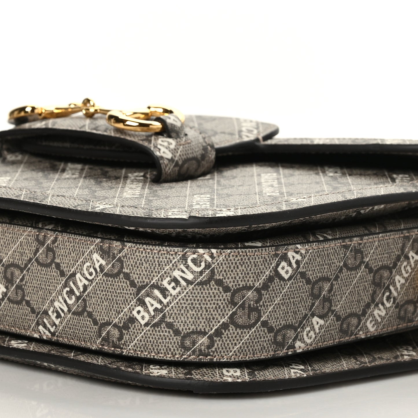 X BALENCIAGA GG Supreme Monogram Logo Print Horsebit 1955 Shoulder Bag Beige Ebony