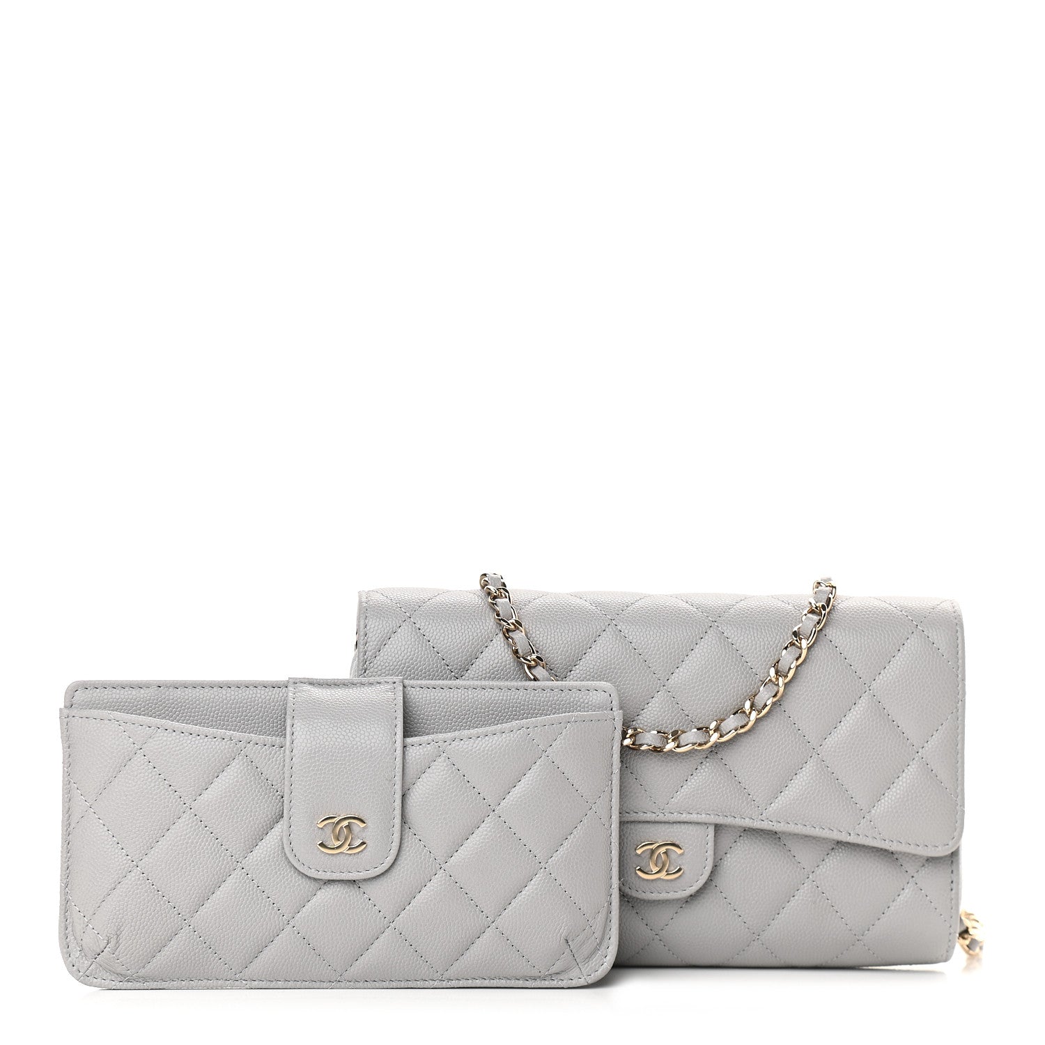 Chanel Caviar Quilted Phone Holder Wallet on Removable Chain Grey 1 of 11
