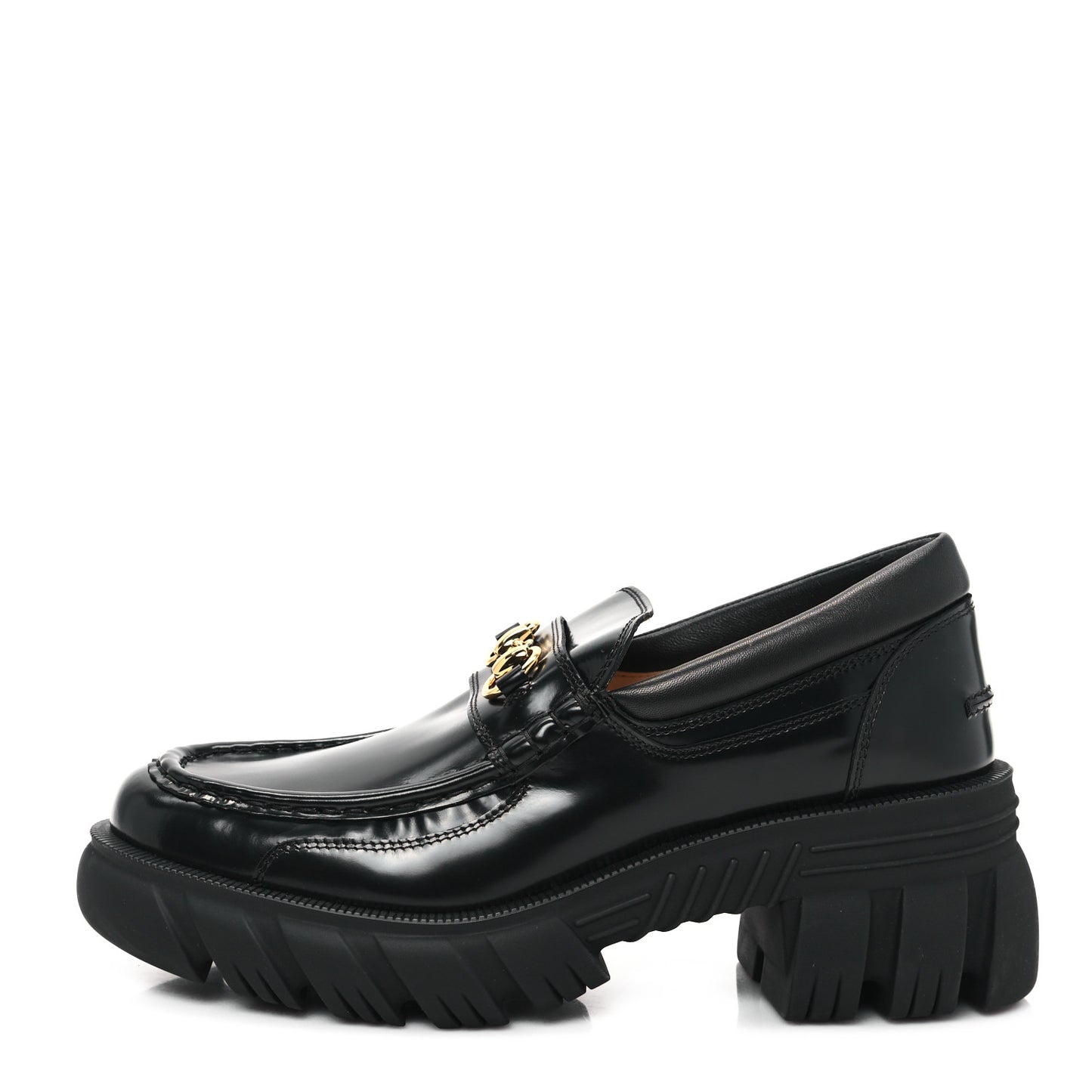Magnum Calfskin Nappa Samoa Womens Horsebit Platform Chunky Lug Sole 40mm Loafers 41 Black
