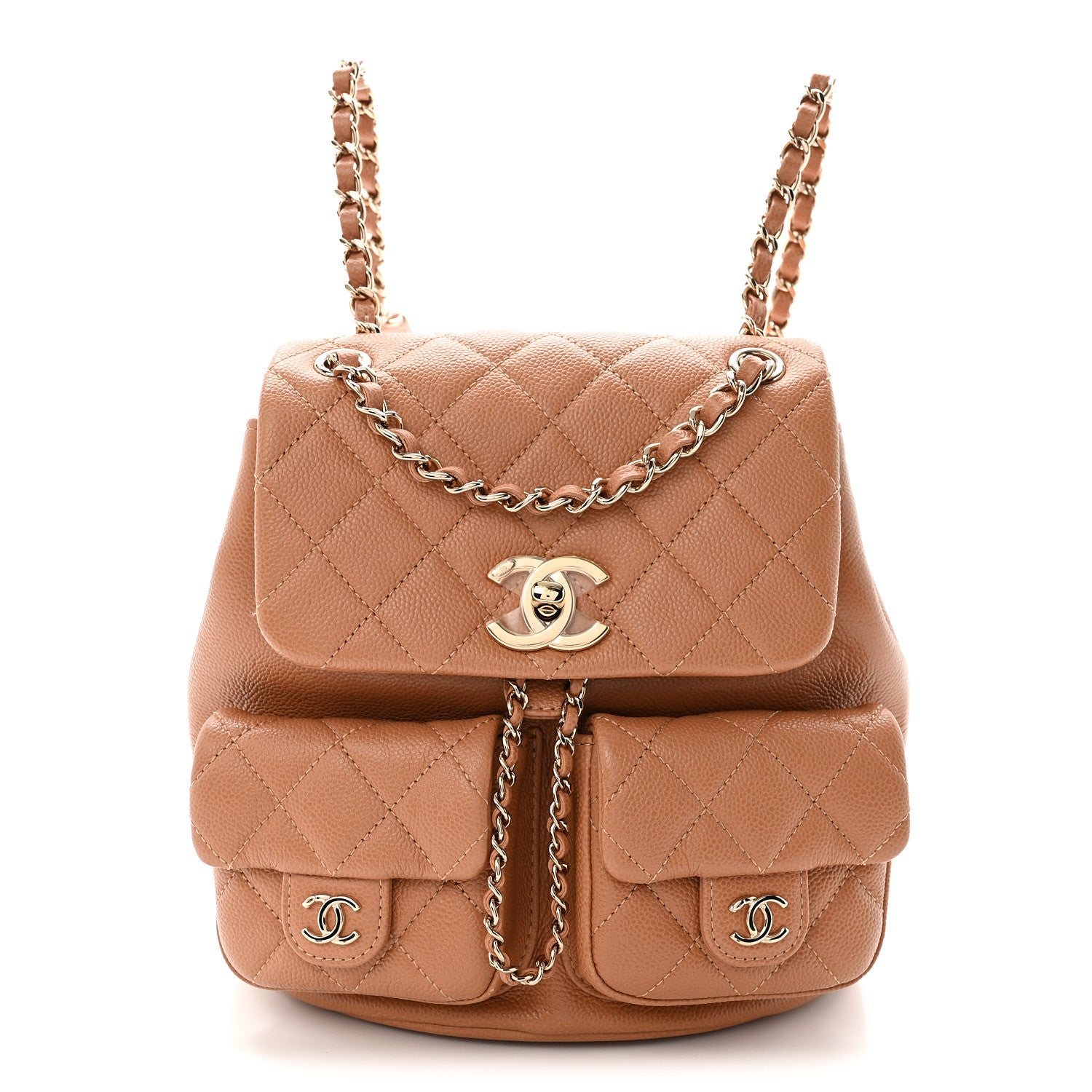 Chanel Shiny Caviar Quilted Medium Duma Pockets Drawstring Backpack Dark Beige 1 of 10