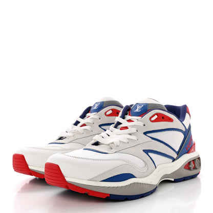 Louis Vuitton Suede Calfskin Technical Fabric Monogram Trail Sneakers 10 White Red Blue 3 of 13