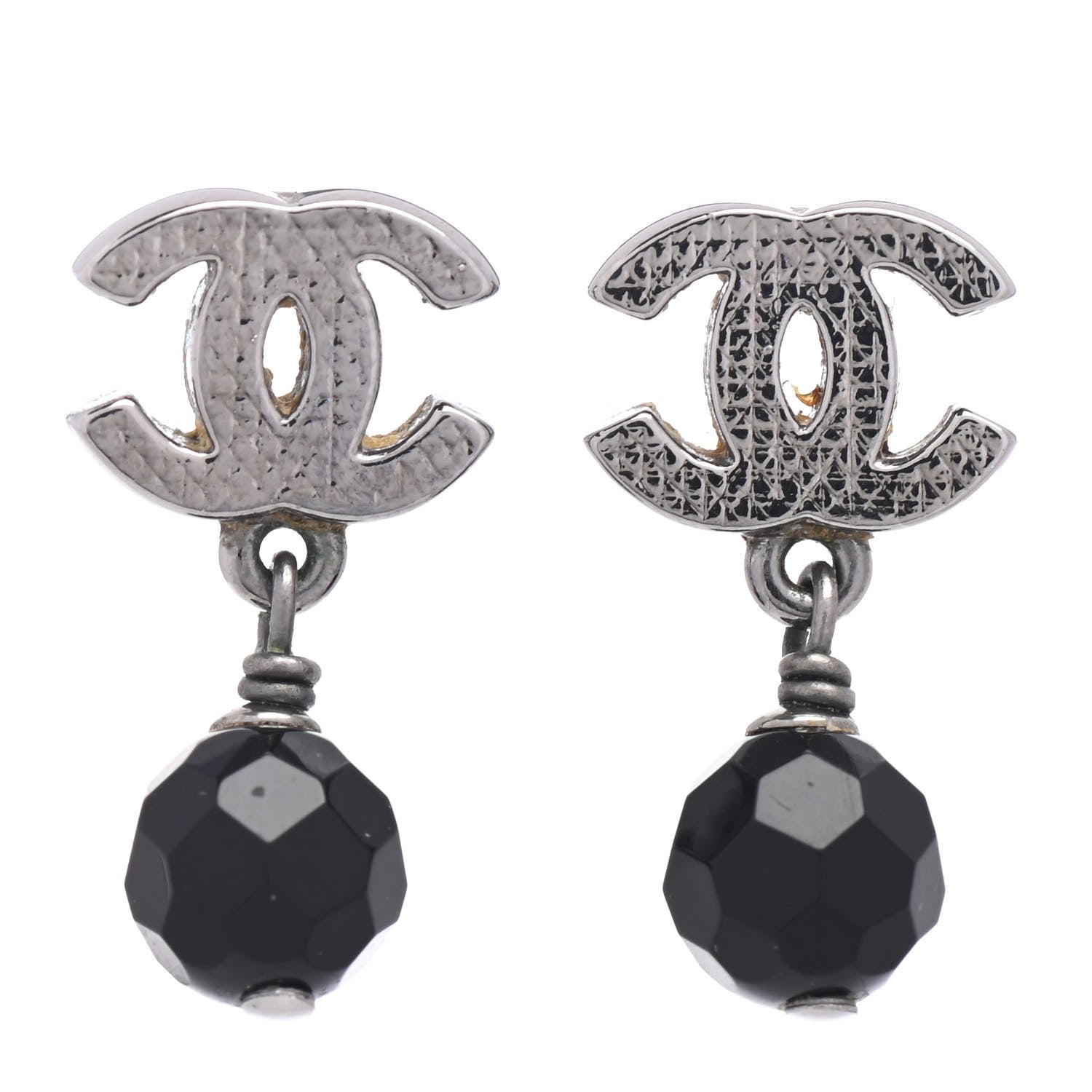 Chanel Ruthenium Bead CC Drop Earrings Black 1 of 4