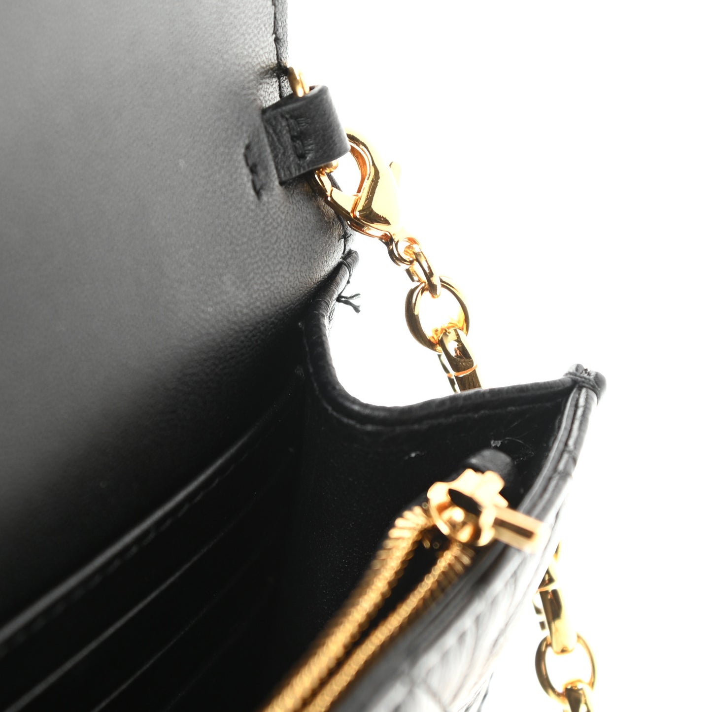 Supple Calfskin Caro Pouch with Chain Black