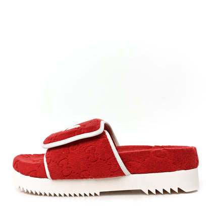 Gucci X ADIDAS Terry Cloth Trefoil GG Monogram Mens Platform Sandals 9 Maple Red Off White 1 of 8