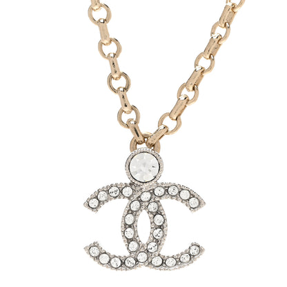 Chanel Crystal CC Pendant Necklace Gold Silver 4 of 6