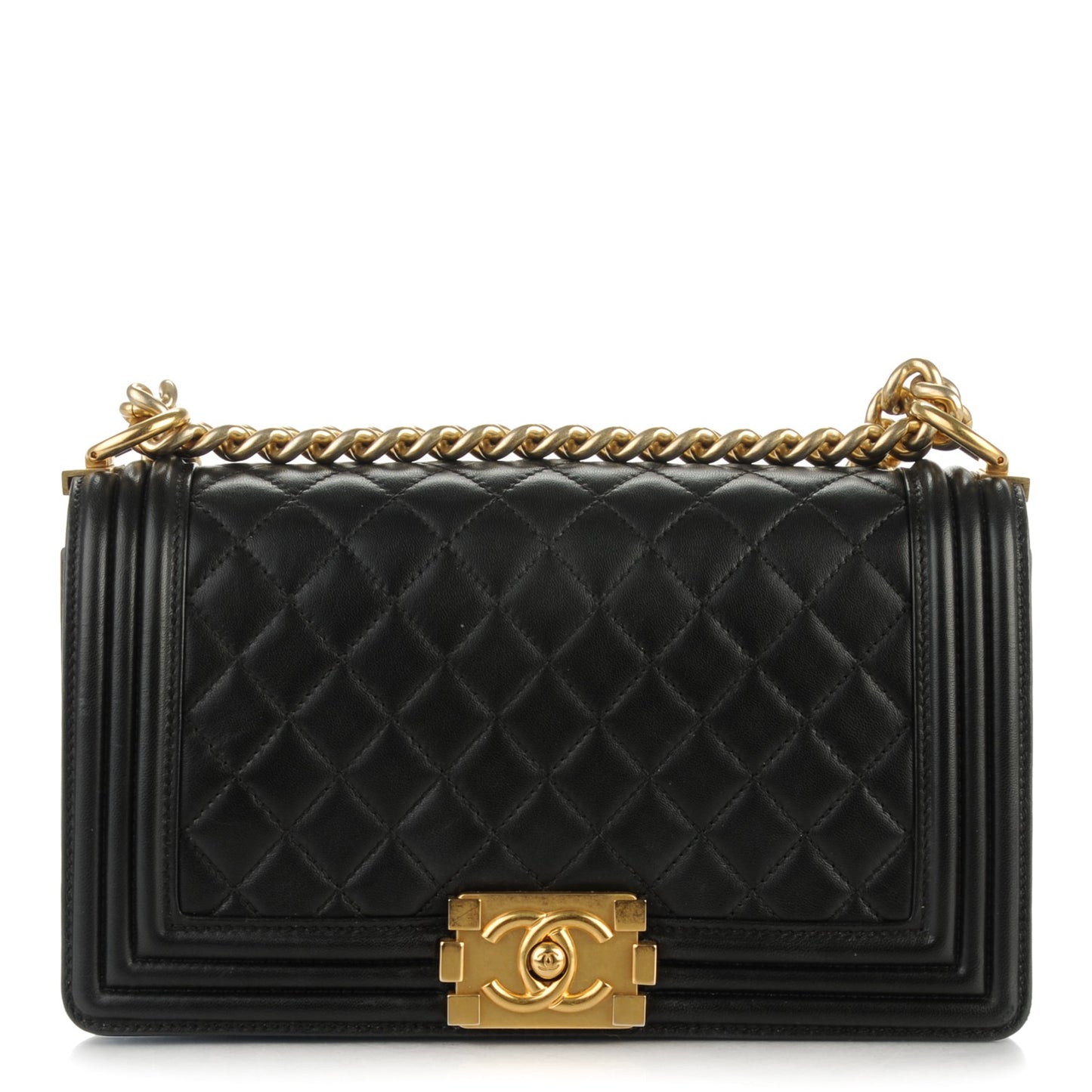Lambskin Quilted Medium Boy Flap Black