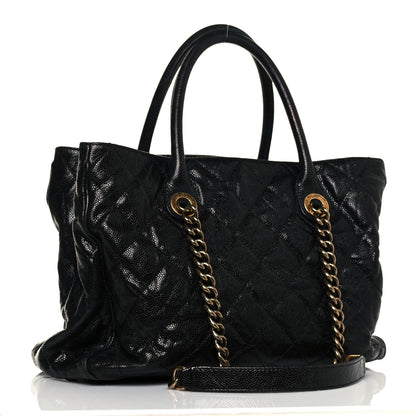 Chanel Glazed Caviar Quilted Small Shiva Tote Black 3 of 16
