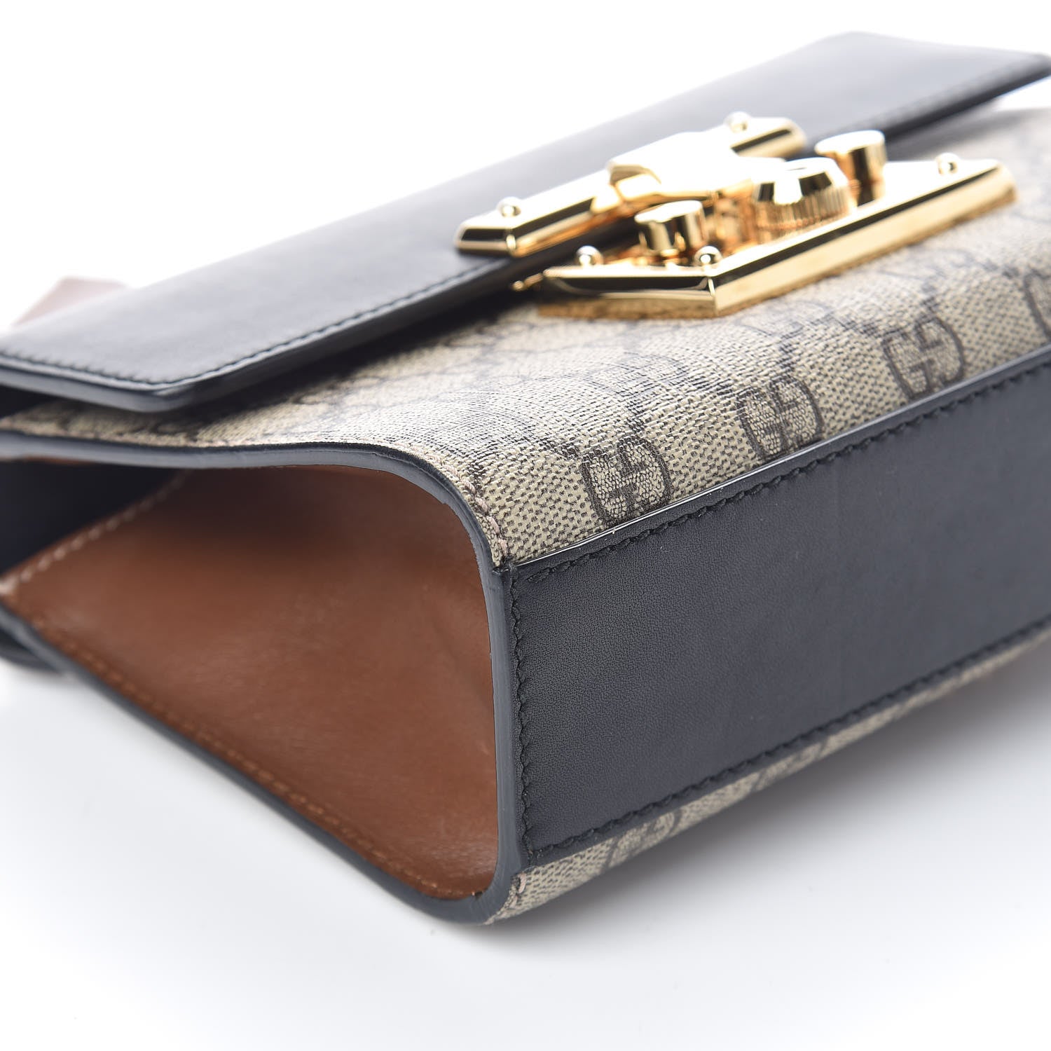 Gucci GG Supreme Monogram Calfskin Small Padlock Shoulder Bag Beige Black Cuir 10 of 11