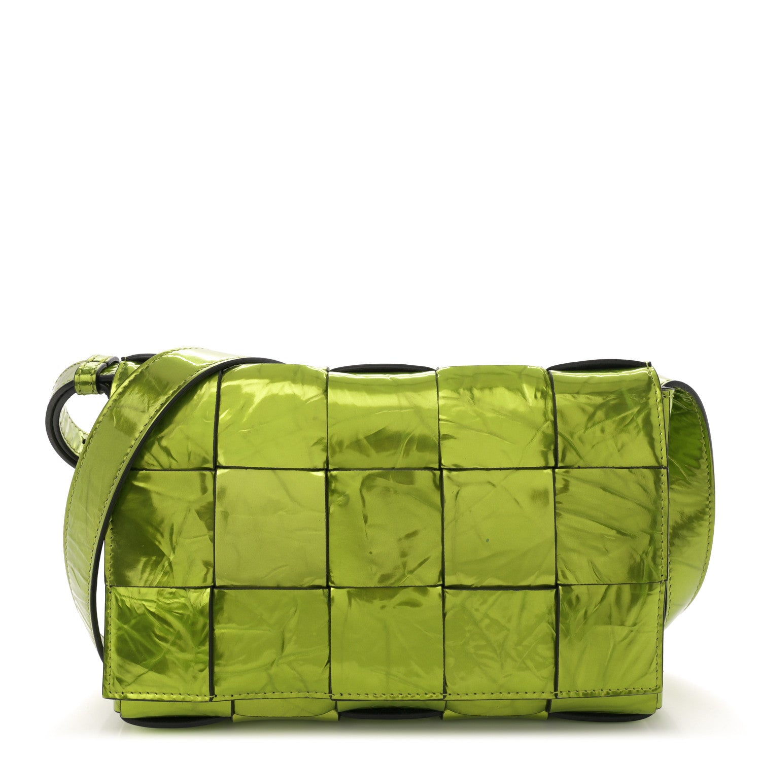 Bottega Veneta Metallic Crushed Calfskin Maxi Intrecciato Cassette Crossbody Bag Chlorophyll 1 of 11