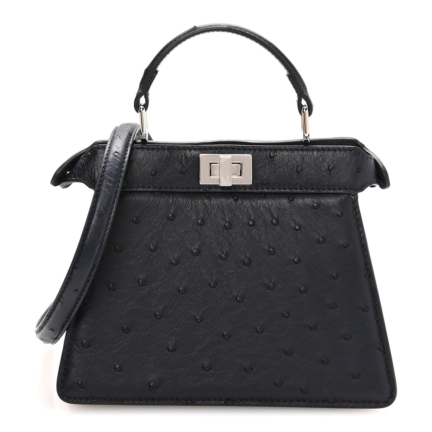 Ostrich Shiny Nappa Petite Peekaboo I SEE U Satchel Dark Blue