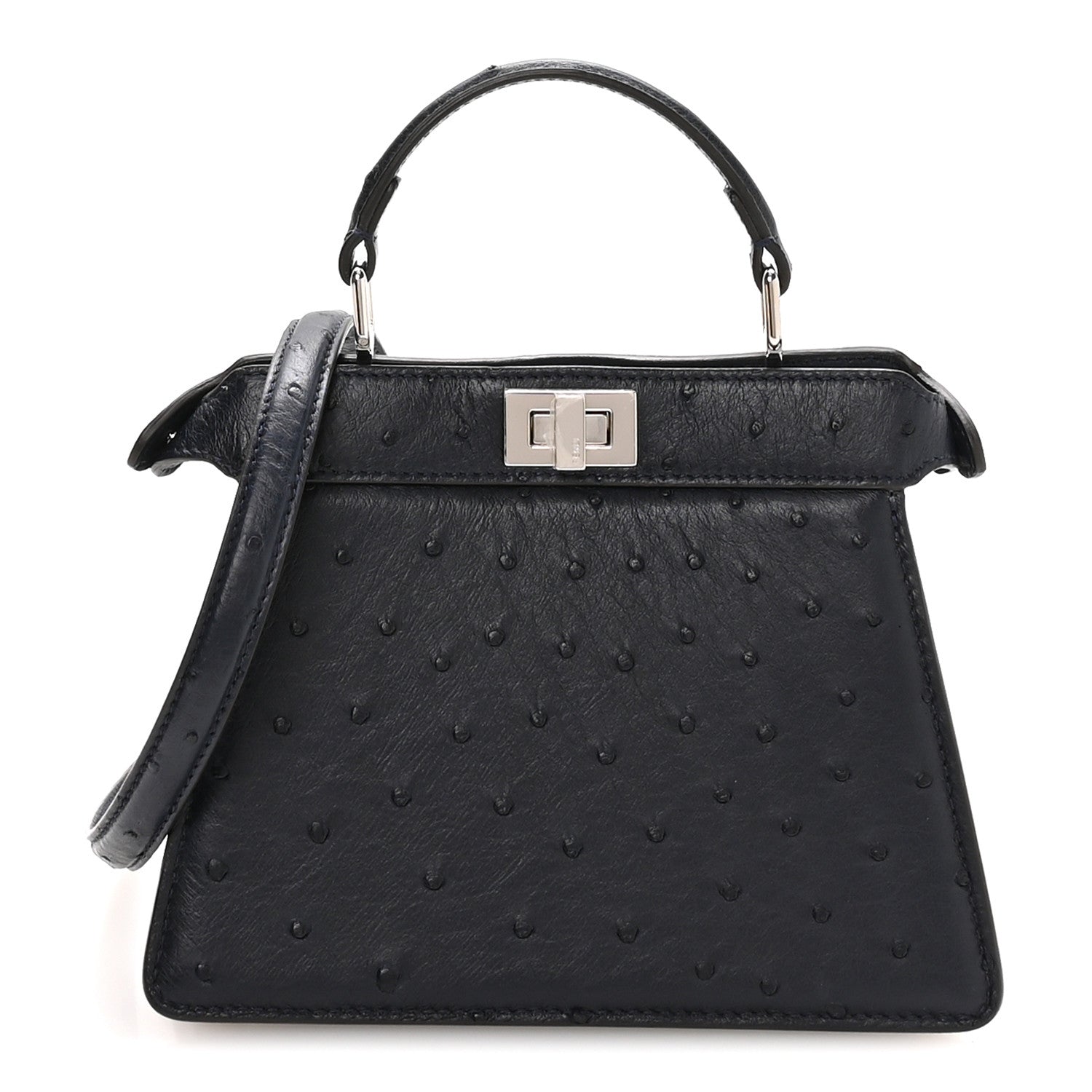 Fendi Ostrich Shiny Nappa Petite Peekaboo I SEE U Satchel Dark Blue 1 of 10