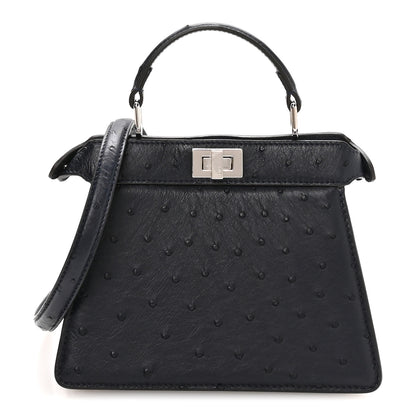 Fendi Ostrich Shiny Nappa Petite Peekaboo I SEE U Satchel Dark Blue 1 of 10
