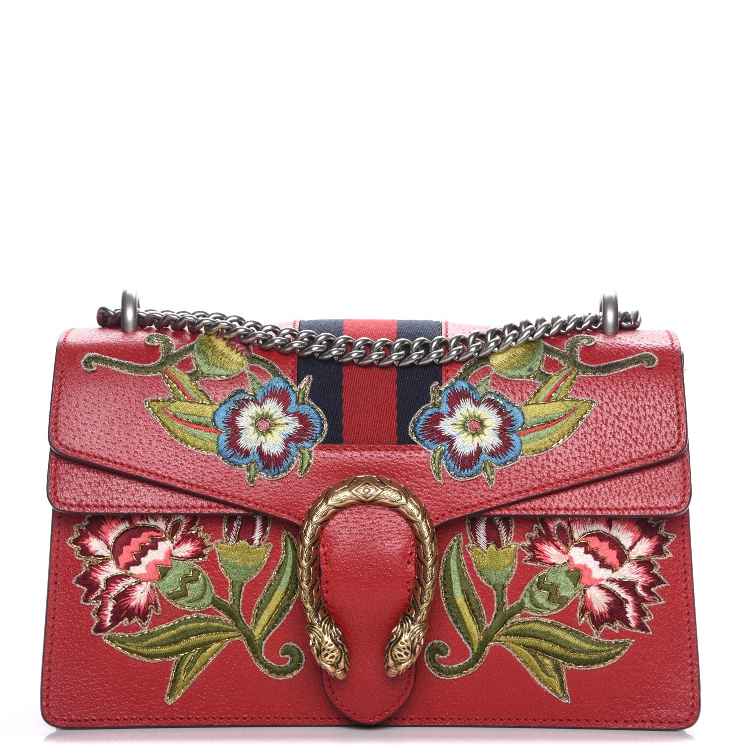 Gucci Calfskin Web Floral Embroidered Small Dionysus Shoulder Bag Hibiscus Red 1 of 7