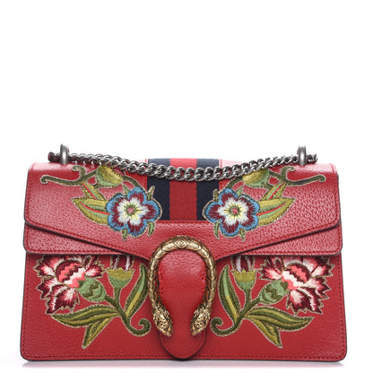 Gucci Calfskin Web Floral Embroidered Small Dionysus Shoulder Bag Hibiscus Red 1 of 7
