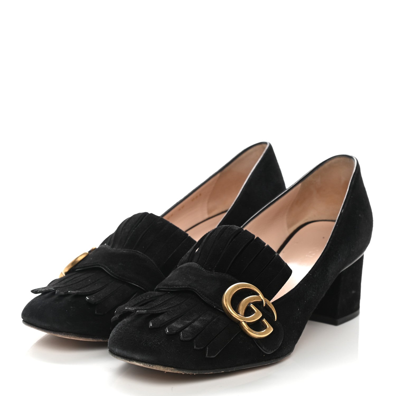 Gucci Kid Scamosciato GG Marmont Fringe 50mm Loafer Pumps 40 Black 3 of 14