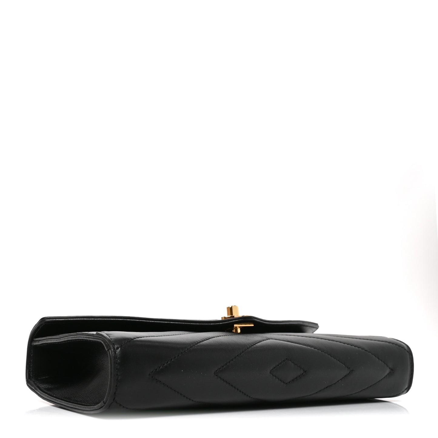 Lambskin Chevron Quilted Top Handle Envelope Clutch Black