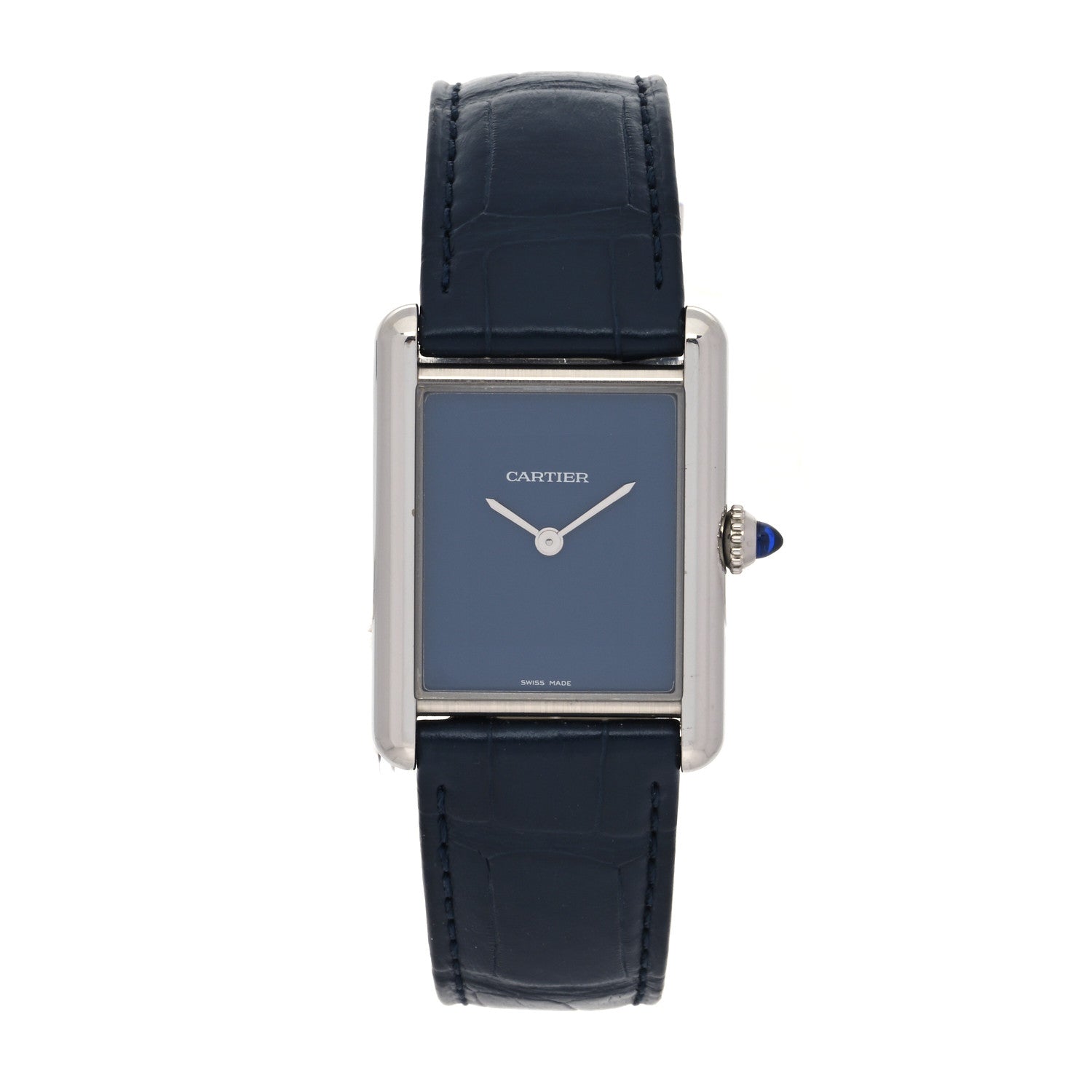 Cartier Stainless Steel Alligator 25mm Must de Cartier Tank Quartz Watch Blue 1 of 5