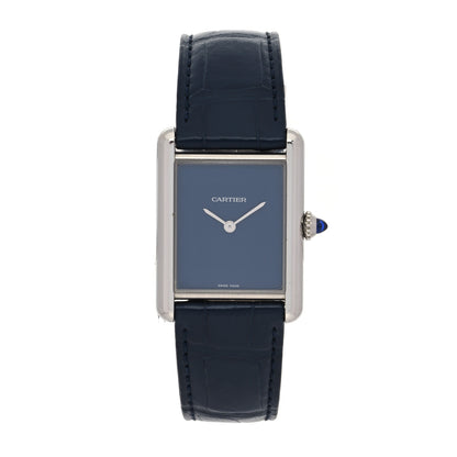 Cartier Stainless Steel Alligator 25mm Must de Cartier Tank Quartz Watch Blue 1 of 5