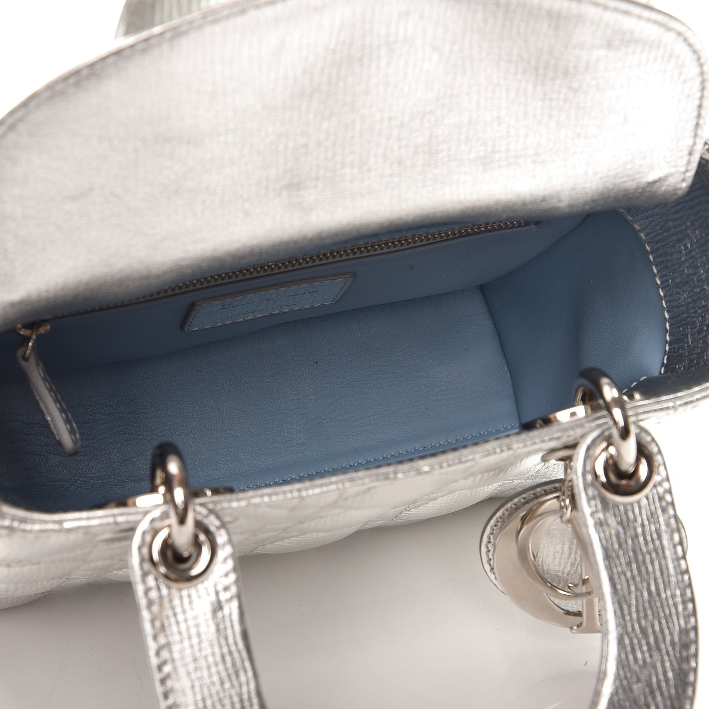 Metallic Grained Calfskin Cannage Small Lucky Badges My Lady Dior Silver