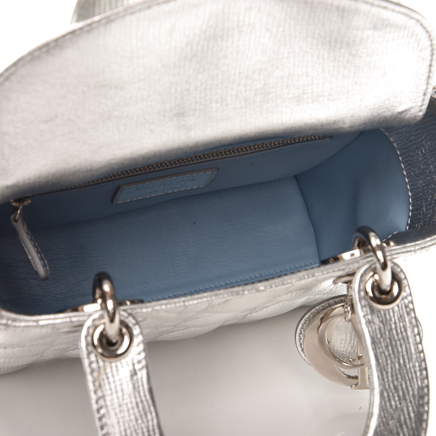 Christian Dior Metallic Grained Calfskin Cannage Small Lucky Badges My Lady Dior Silver 5 of 12