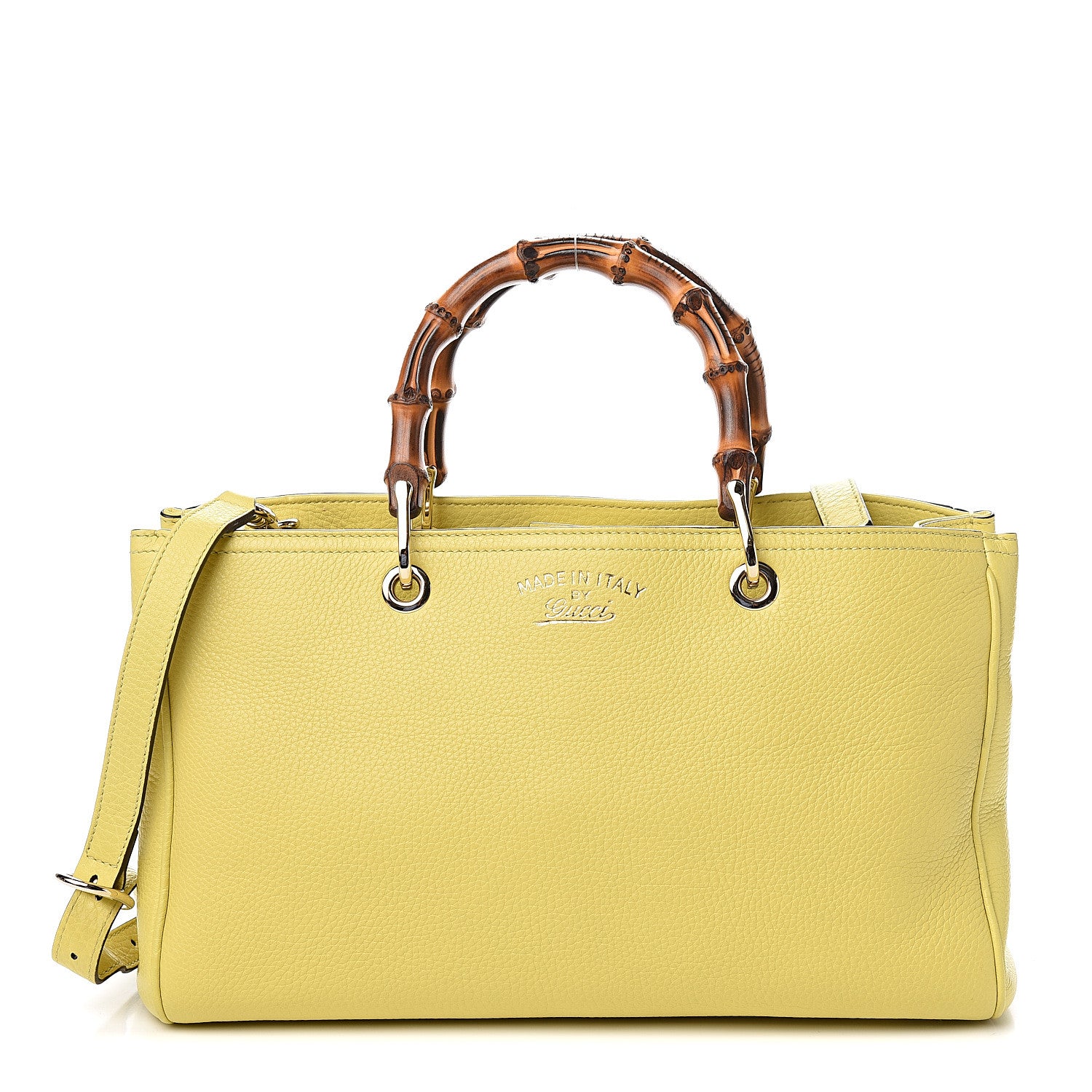 Gucci Pebbled Calfskin Medium Bamboo Shopper Tote Citrus 1 of 9