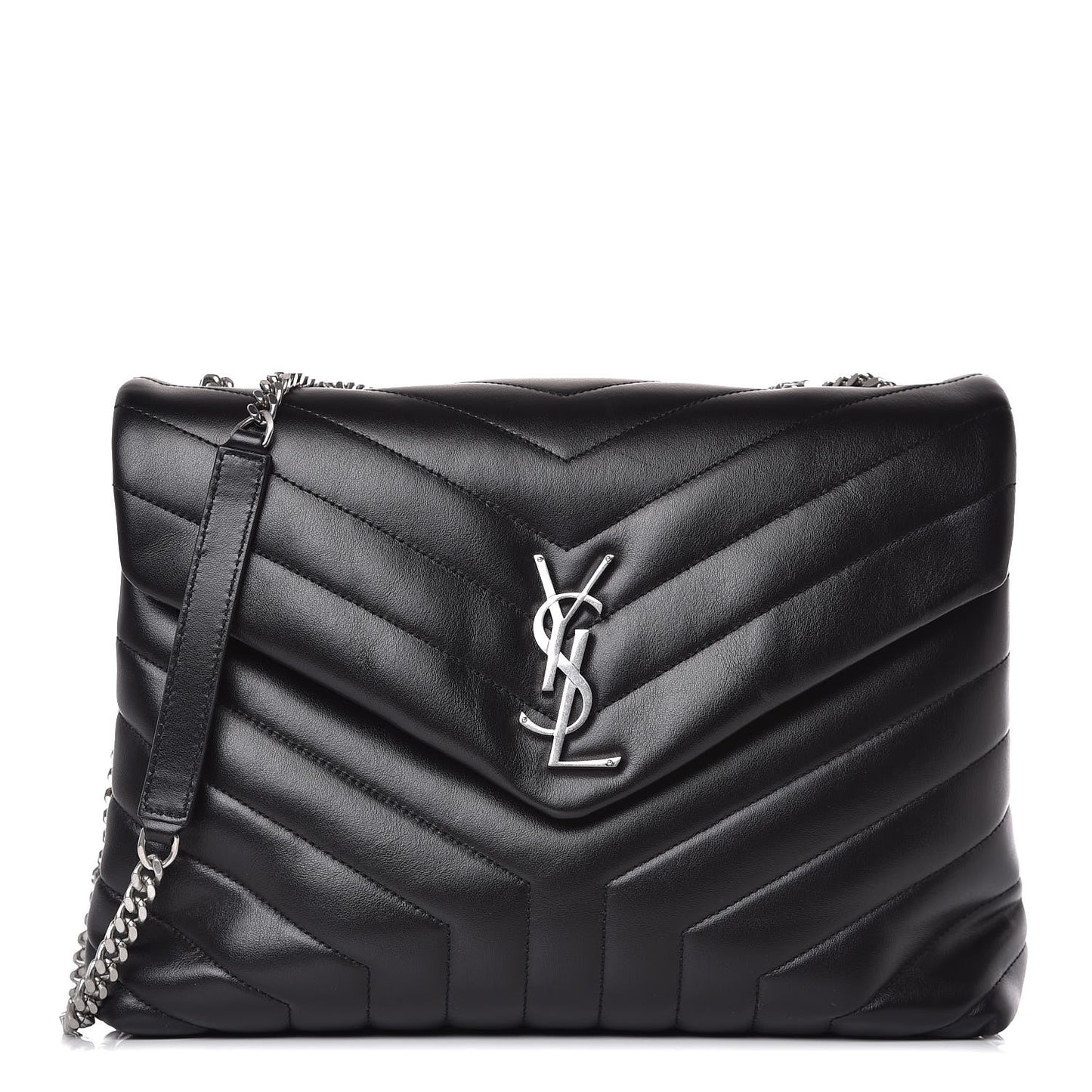 Calfskin Y Quilted Monogram Medium Loulou Chain Satchel Black