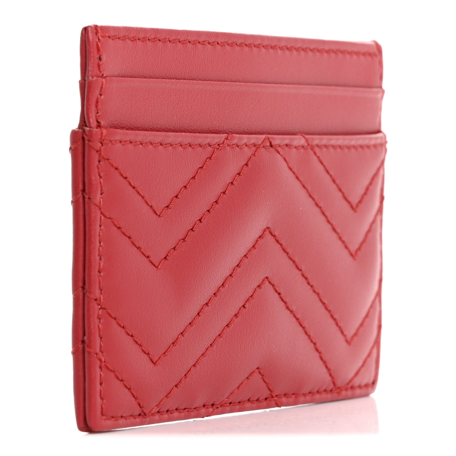 Gucci Calfskin Matelasse GG Marmont Card Holder Hibiscus Red 3 of 6
