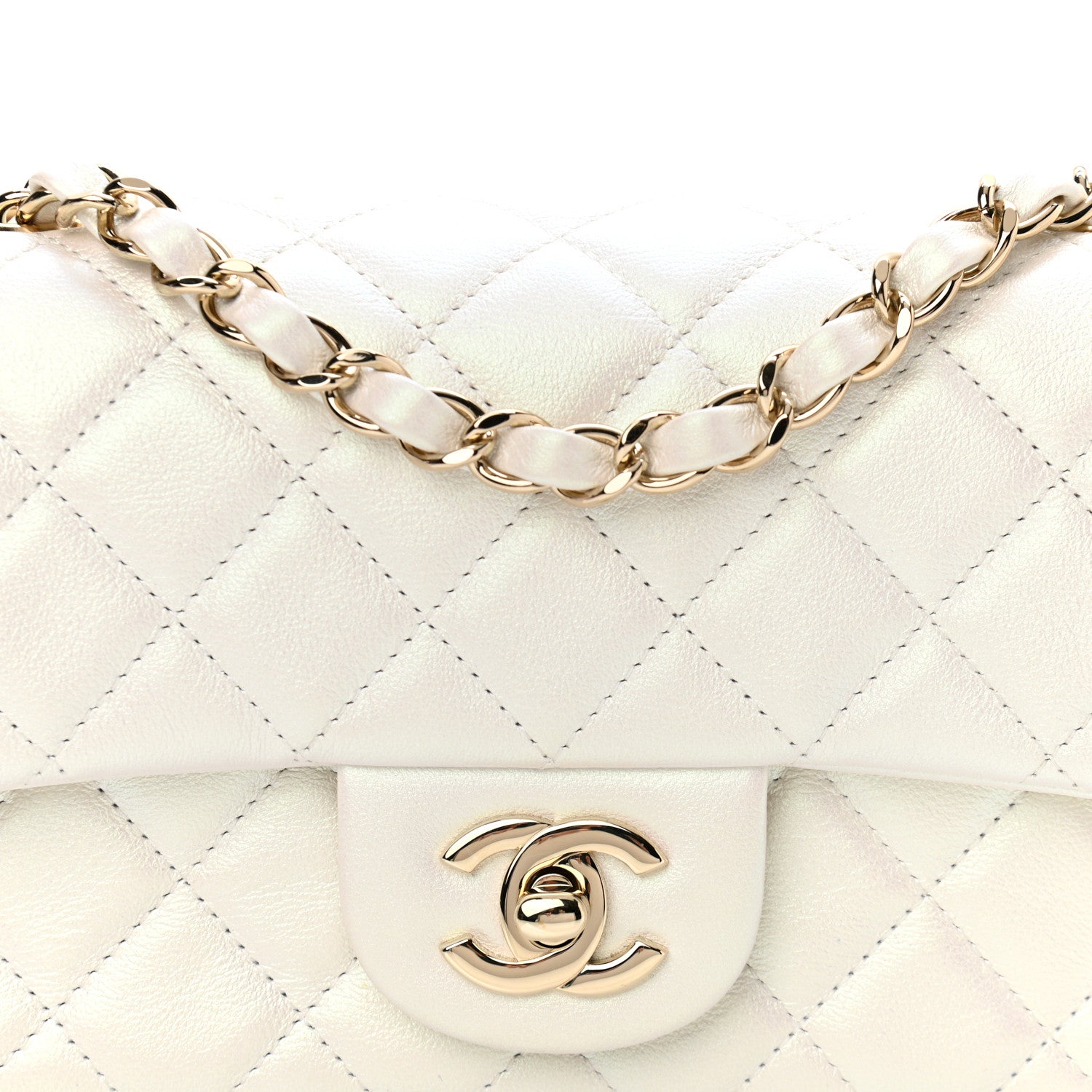 Chanel Iridescent Calfskin Quilted Mini Rectangular Flap White 8 of 11