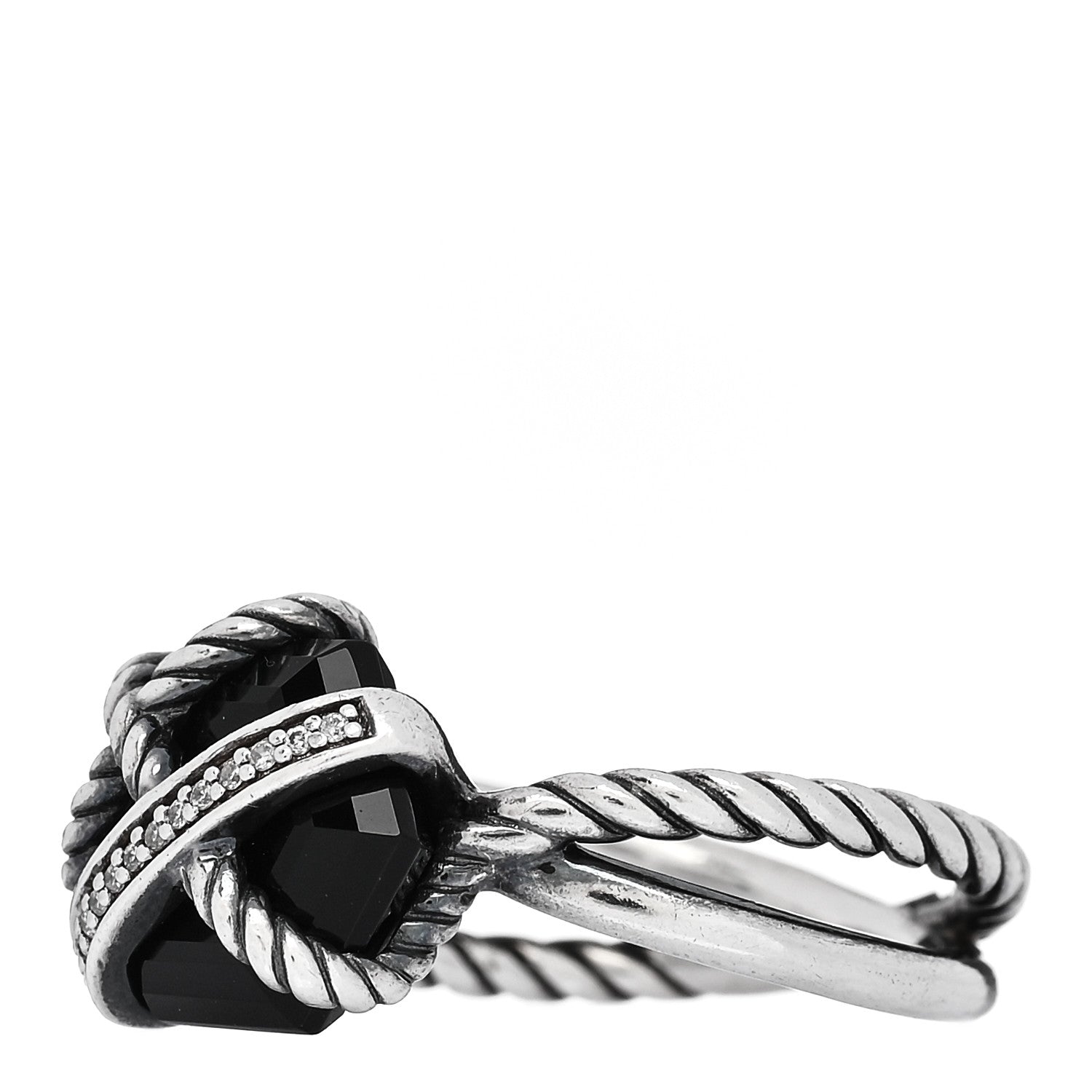 David Yurman Sterling Silver Diamond Black Onyx 10mm Cable Wrap Ring 52 6 3 of 5