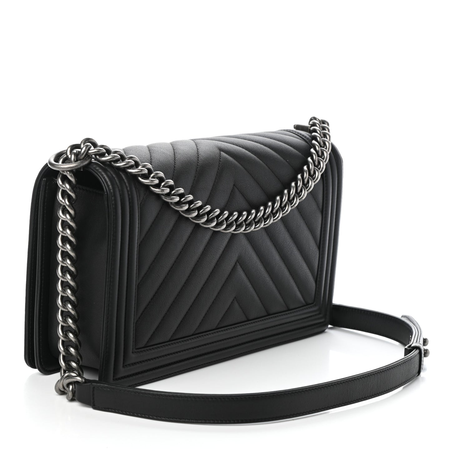 Calfskin Chevron Quilted New Medium Boy Flap Black