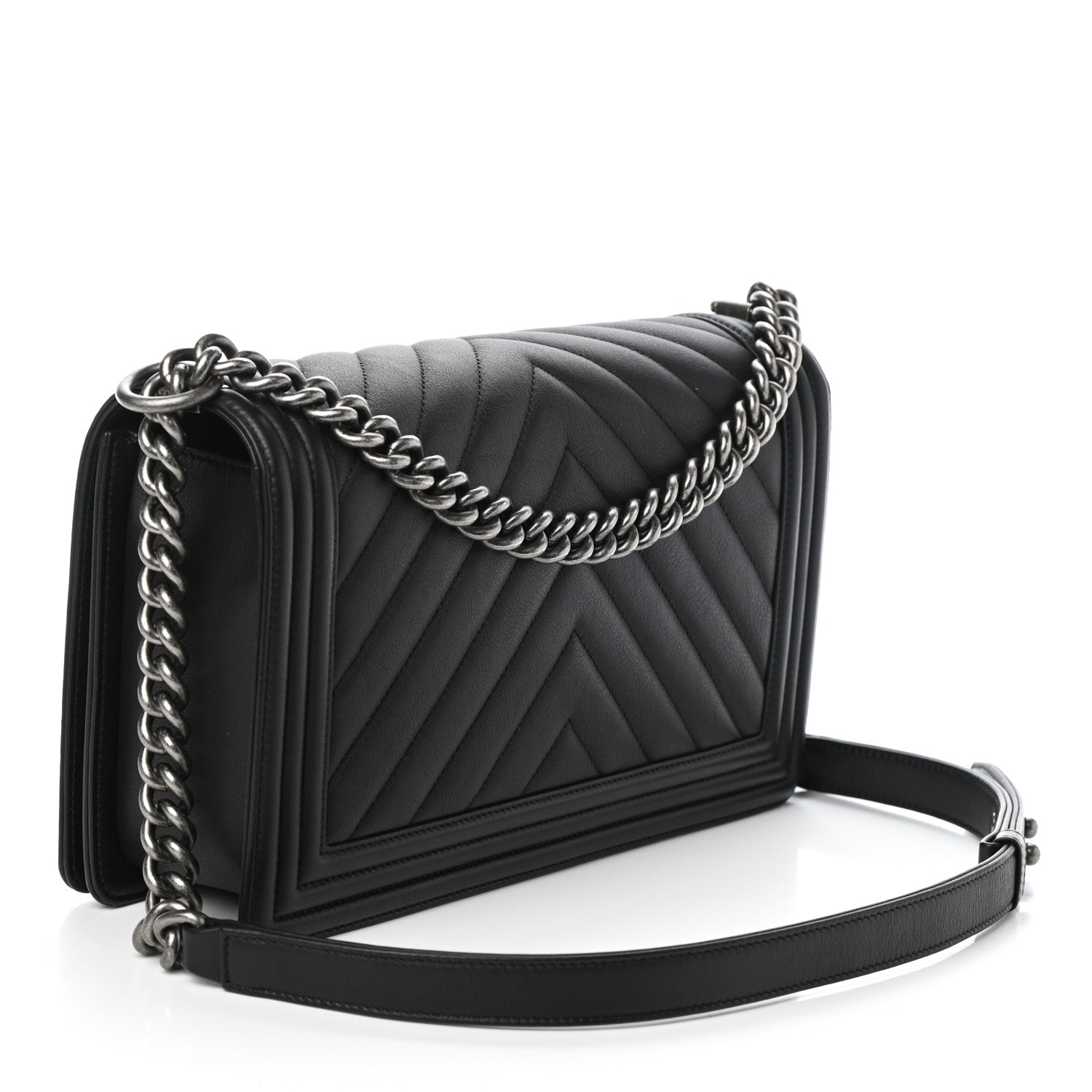 Chanel Calfskin Chevron Quilted New Medium Boy Flap Black 3 of 10