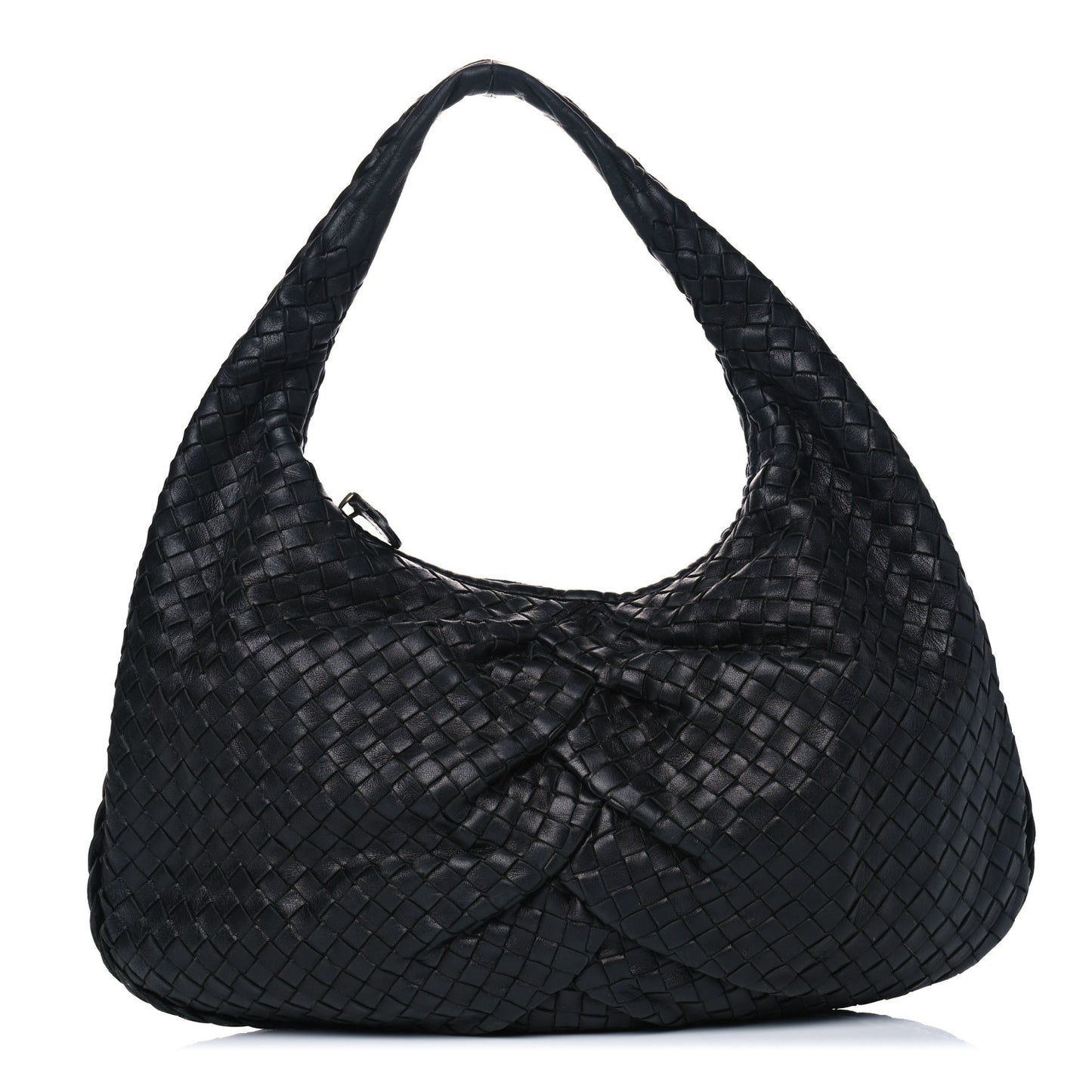 Nappa Intrecciato Pleated Large Veneta Hobo Black