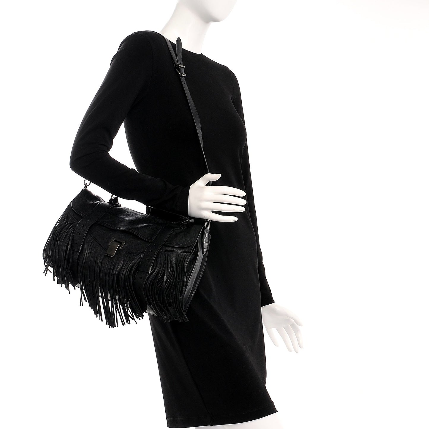 Lambskin Fringe Medium PS1 Satchel Black