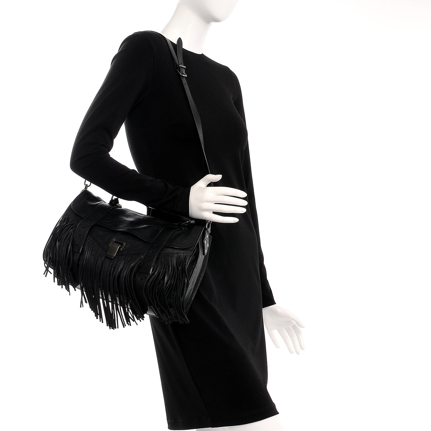 Proenza Schouler Lambskin Fringe Medium PS1 Satchel Black 2 of 8