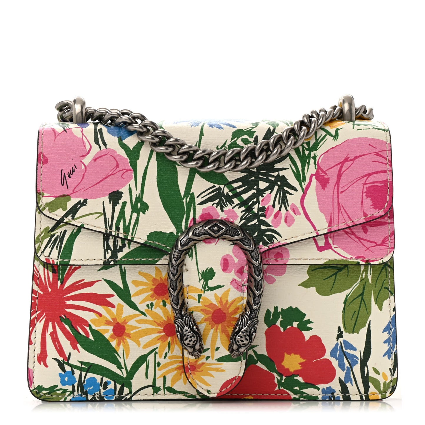 X KEN SCOTT Textured Calfskin Pomponica Print Mini Dionysus Shoulder Bag White Multicolor