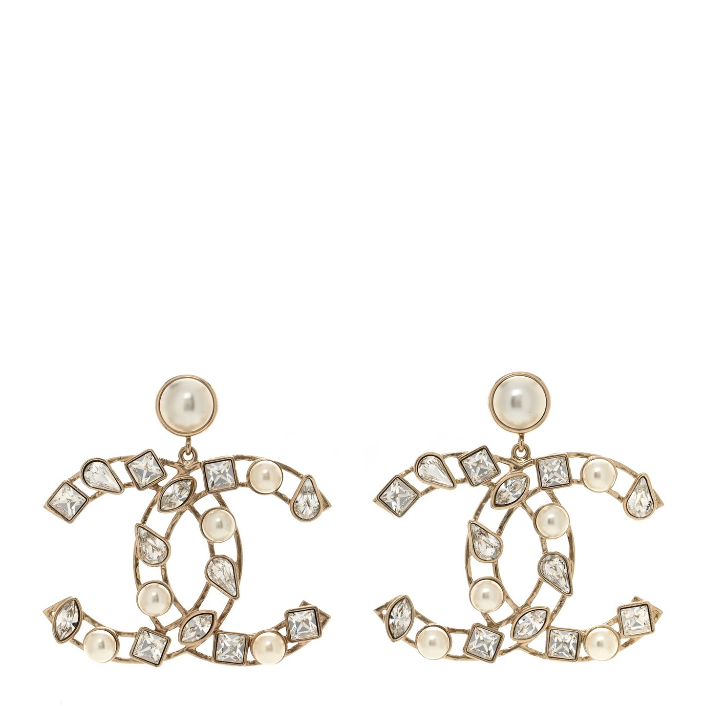 Metal Glass Pearl Strass Snowfall Drop Earrings Light Gold