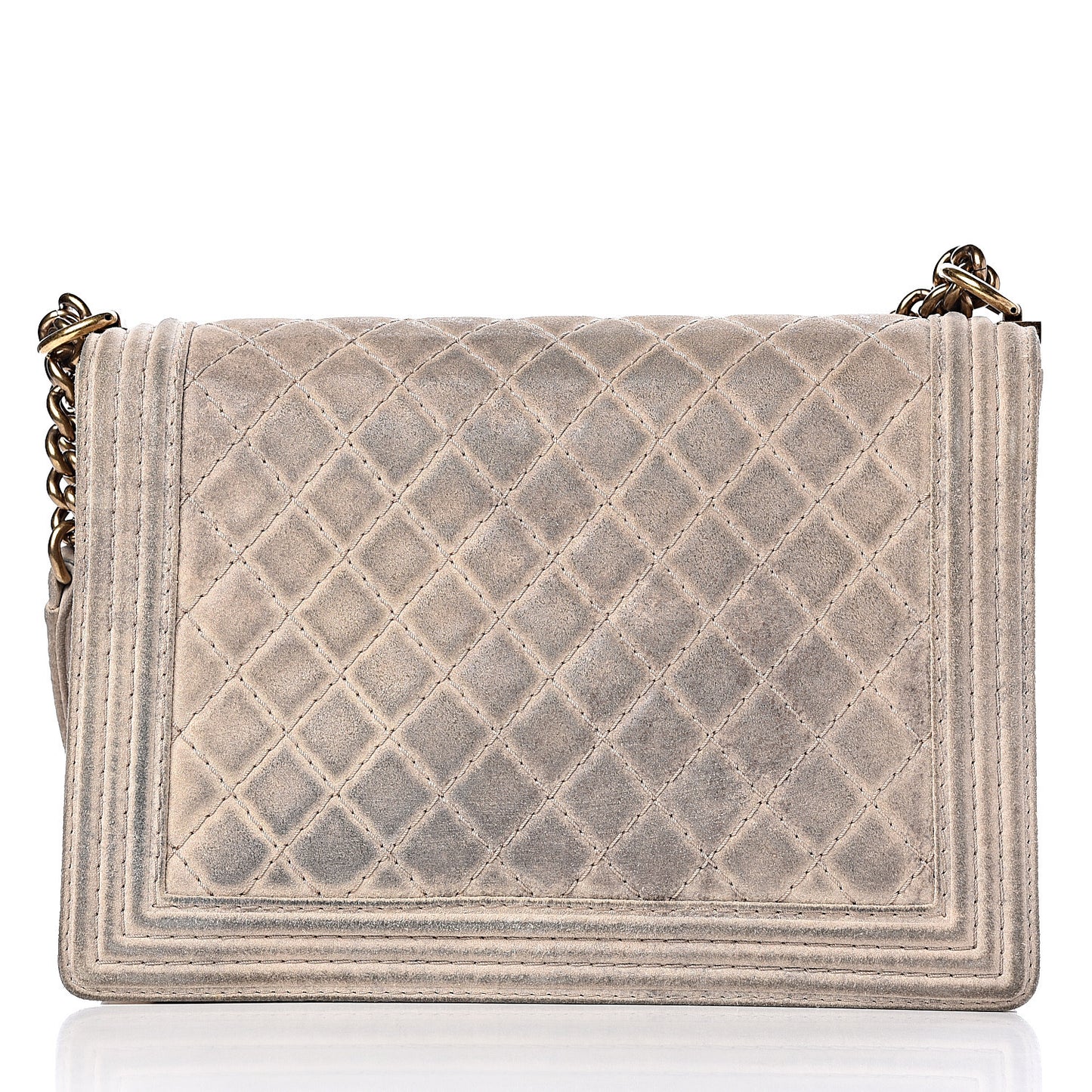 Iridescent Calfskin Quilted Large Boy Flap Beige