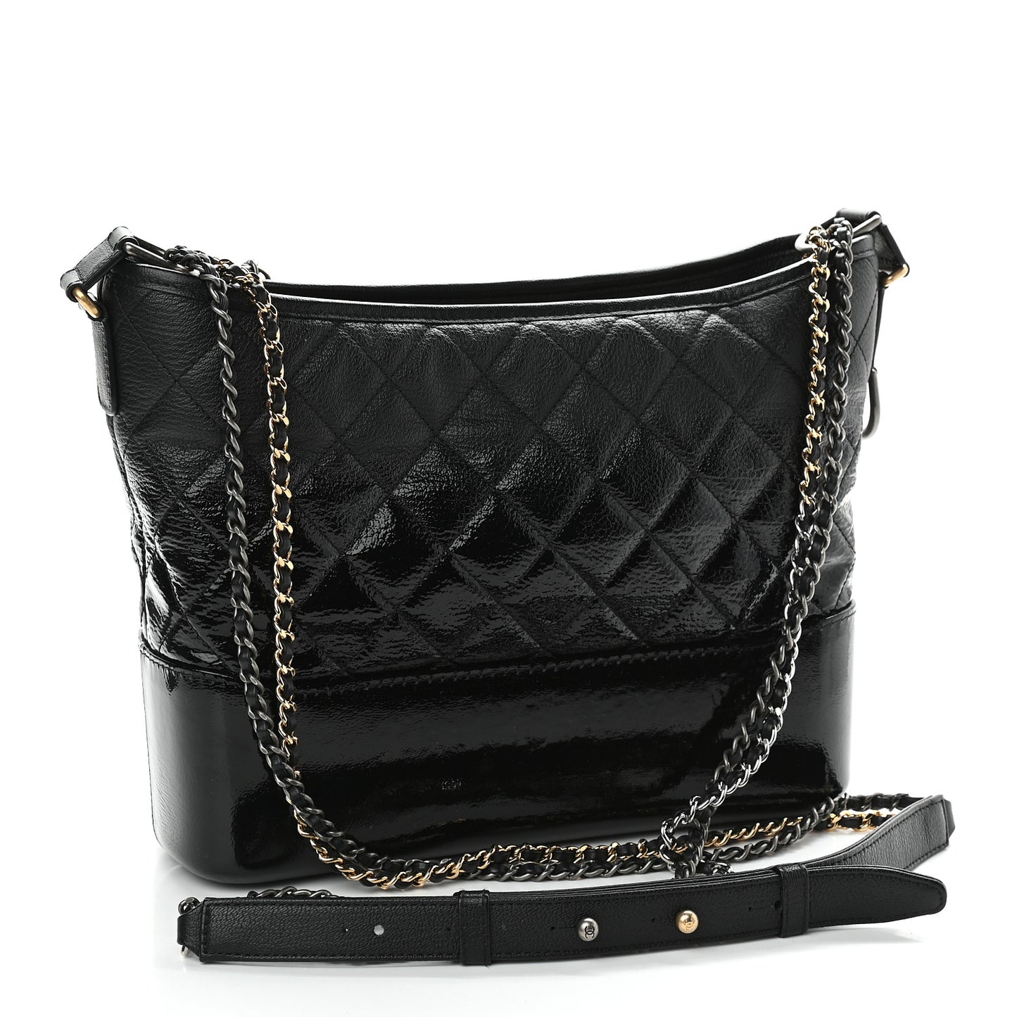 Patent Goatskin Quilted Medium Gabrielle Hobo Black